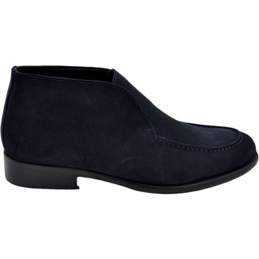 LUISANTIAGO scarpe polacchino uomo ls luisantiago vienna vera pelle scamosciato blu liscio elastico fondo vero cuoio antiscivolo