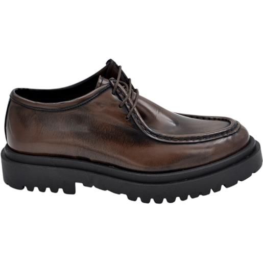 LUISANTIAGO scarpe uomo stringate ls ingegniere vera pelle abrasivato marrone spazzolato suola alta zigrinata luxury made in italy