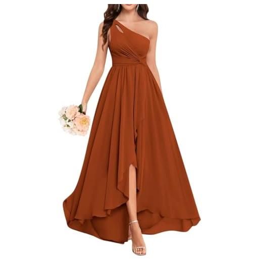KURFACE una spalla abiti da damigella d'onore per le donne increspato chiffon lungo formale abito da festa di nozze, arancione bruciato, 46