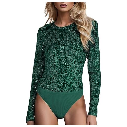 Generic body da donna con brillantini, elegante tuta con paillette, festival, club di scambisti, abbigliamento a maniche lunghe, snellente, completo di lingerie, discoteche, tuta snellente, 01-oro, xl