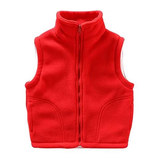 Yimutian gilet in pile polare per bambini e bambine giacca senza maniche, con colletto alto, con cerniera, per ragazzi ragazze rosso 120