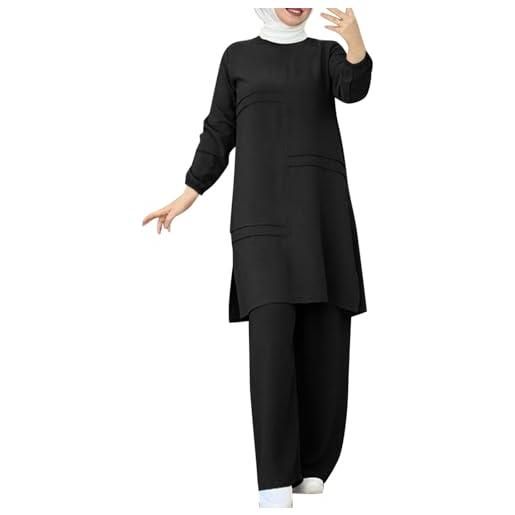 QWUVEDS set di 2 pezzi musulmani da donna, a maniche lunghe, con bottoni a maniche lunghe, abaya, casual, dubai, gonna da spiaggia da donna, verde, xxxl