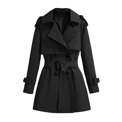 Generic trench corto da donna in stile britannico doppiopetto stile coreano da donna black l