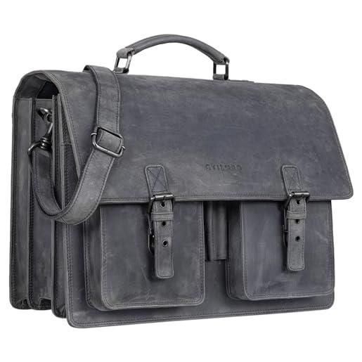 STILORD 'anton' borsa portadocumenti in vera pelle xl - scomparto per laptop da 15.6 pollici - attaccabile - versione migliorata, colore: carbon - grigio
