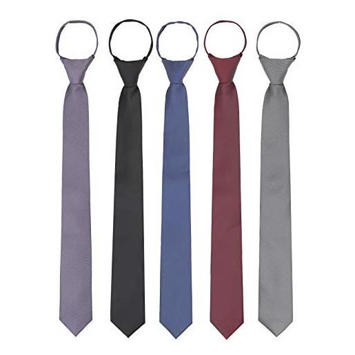 WANYING 5× uomo cravatta stretta 6cm pre-legato con cerniera business casual lunghezza 48cm - grigio-viola & nero & blu scuro & bordeaux & grigio scuro