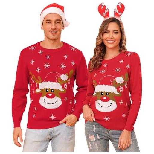 Aottori maglione di natale uomo girocollo maglia natalizio a maniche lunghe con motivo renne maglioni di natale di coppia maglione natalizio in famiglia blu navy s