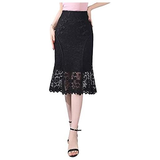 Lazutom elegante estate sexy vita alta aderente gonna floreale pizzo sirena midi gonna, nero , 34