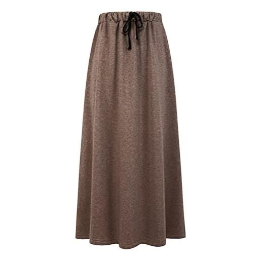 Ylingjun gonna lunga da donna foderata in caldo pile, gonna invernale svasata con elastico in vita, caff, 2xl