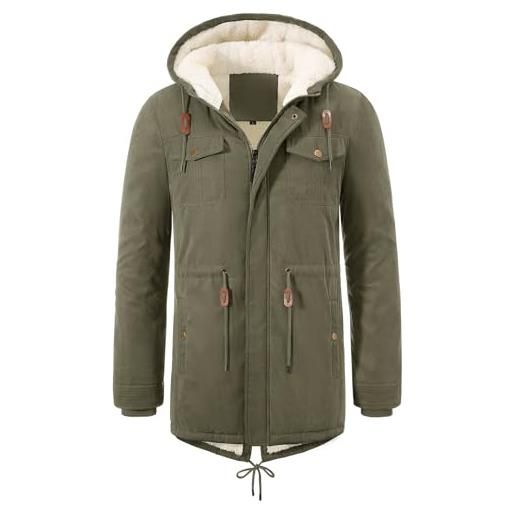 UMIPUBO giacca uomo invernale giubbotto con cappuccio parka jacket in pile caldo cappotto con zip termica giacche antivento giubbino media lunga con tasch (nero, xxl)