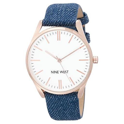 Nine West Orologio Donna Con Cinturino In Saffiano Bianco, Quadrante Bianco, Indici Oro, Movimento Giapponese