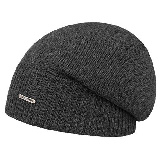 Stetson berretto beanie wool oversize donna/uomo - made in italy lana merino con fodera, autunno/inverno inverno - taglia unica antracite
