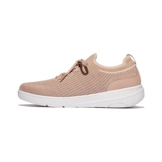 Fitflop super-q knit slip-on laced sneakers, scarpe da ginnastica donna, fard morbido, 42 eu