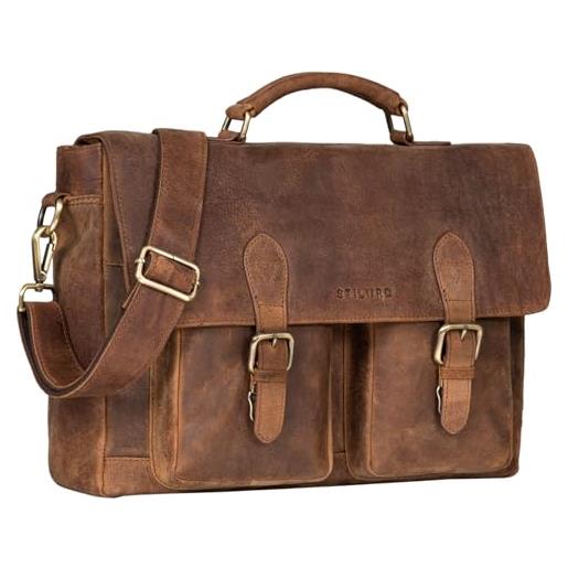 STILORD 'owen' borsa lavoro porta pc pelle vintage satchel bag cartella per laptop 15,6 pollici borsa insegnate ventiquattrore portadocumenti in cuoio, colore: torino - marrone