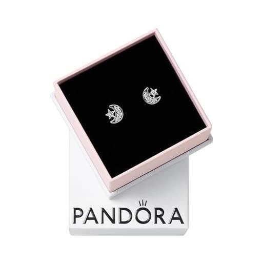 PANDORA orecchini a bottone moments a forma di luna in argento sterling con zirconia cubica trasparente