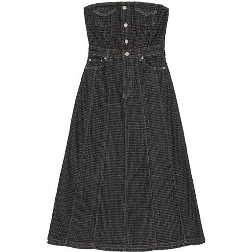 GANNI abito fluffy midi denim - nero