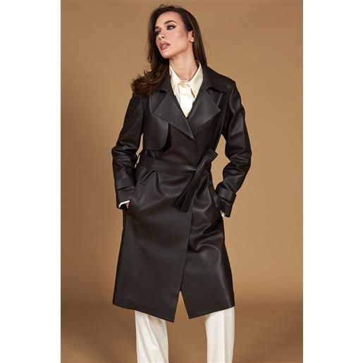 D'Arienzo cappotto in pelle testa di moro effetto liscio con cintura D'Arienzo