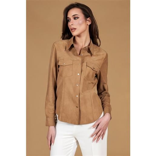 D'Arienzo camicia in pelle scamosciata beige con bottoni a pressione D'Arienzo