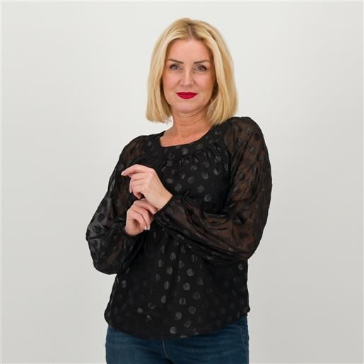 Isaac Mizrahi Live! isaac mizrahi live blusa in tulle flock pois con corpo doppiato in jersey