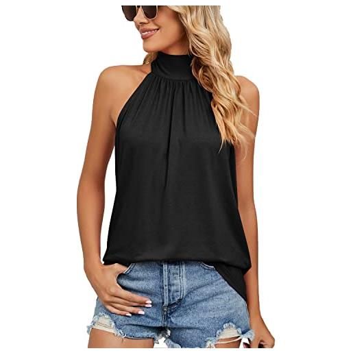 Ausla canotta da donna con scollo all'americana top estivo con cinturino in maglia senza maniche in tinta unita (m)