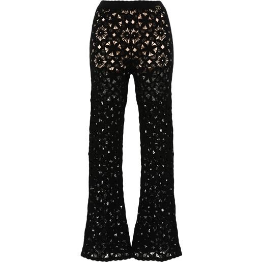 TWINSET pantaloni svasati all'uncinetto a fiori - nero