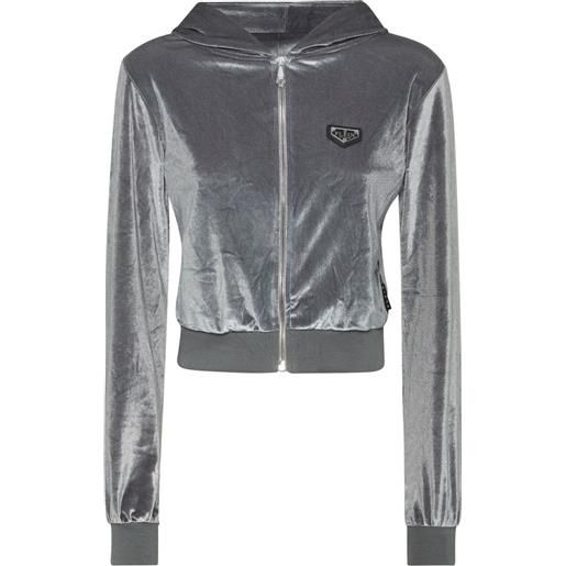 Philipp Plein felpa crystal signature con cappuccio - grigio