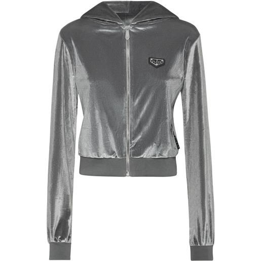 Philipp Plein felpa strass skull con cappuccio - grigio