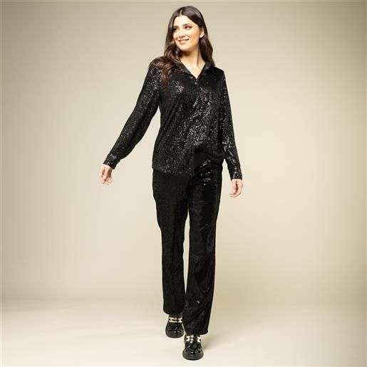 Isaac Mizrahi Live! camicia in tulle doppiato con paillettes