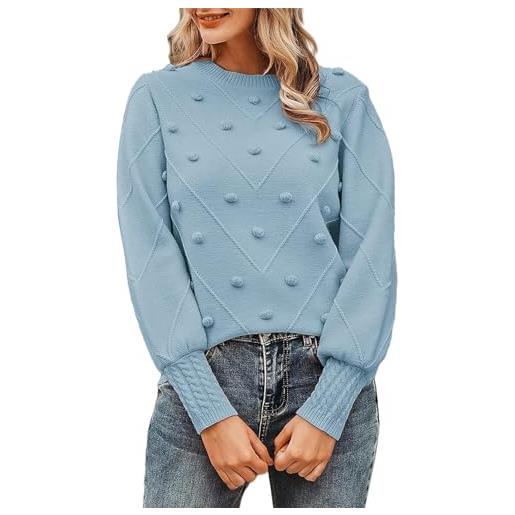 Generico maglioncino cotone donna maglioni lunghi donna maglione pullover girocollo a maniche lunghe sciolto da donna in tinta unita con palle di pelo maglia termica donna lana maglione (white, m)