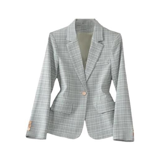 Generic blazer a quadretti per donna autunno vintage slim singolo bottone blazer manica lunga cappotto, en8, xxxl