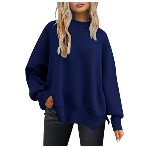 PODOLIXIA maglione oversize da donna a maglia, girocollo, maniche a pipistrello lunghe, vestibilità comoda, per l'autunno, vino 01, xl