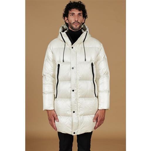 D'Arienzo giaccone lungo in vera piuma colore beige da ripiegare a zaino D'Arienzo