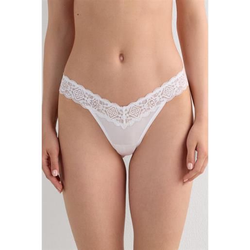 Intimissimi brasiliana stile anni '80 in pizzo e microfibra bianco