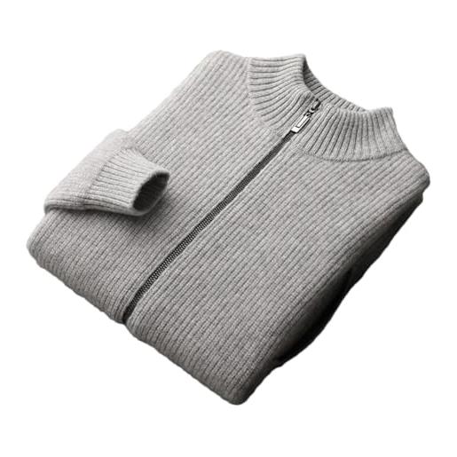 Generic 100% cashmere cardigan maglione uomo affari casual full zip maglione cappotto ispessito cerniera maglione, grigio chiaro9, 3xl