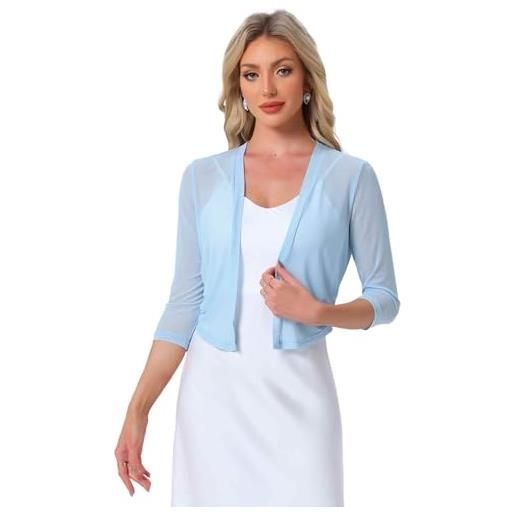 Allegra K donna coprispalle elegante bolero in chiffon trasparente maniche a 3/4 cardigan in rete giacca corta estivo verde scuro s