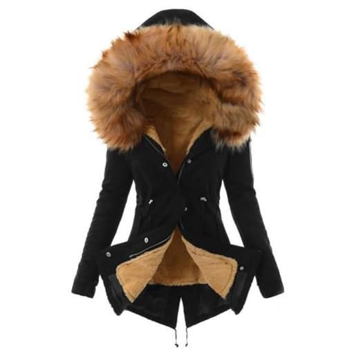 Baymate giacca donna con cappuccio trapuntato con pelliccia giubbotto cappotto lungo caldo parka casual invernale abbigliamento esterno caldo
