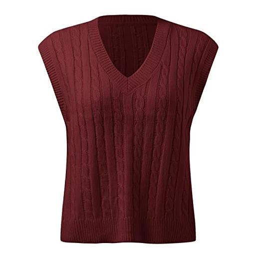 Generico maglia di lana donna camicetta da donna con stampa casual senza maniche con scollo a v a costine in maglia pullover con spacco magliette manica lunga donna (rd2, m)