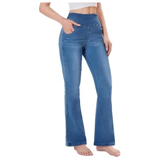 Chasehot jeans donna vita alta, jeggings a zampa elefante elasticizzati con tasche flare leggins bootcut curvy push up pantaloni stretch, blu marina-s-31