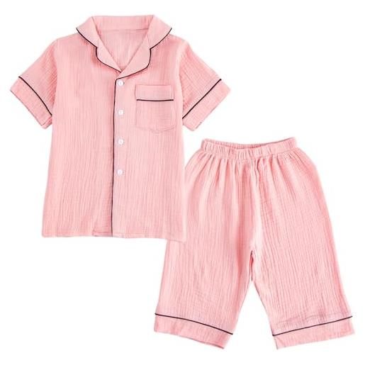 Panegy set pigiama per bambino ragazzo ragazza solido top e pantaloni set autunno inverno loungewear unisex 2 pezzi cotone nightwear manica corta button down pjs sleepwear rosa 7-8 anni