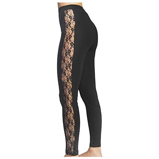 BESTCALZE -renato balestra leggings donna pantaloni elasticizzati con inserto in pizzo, casual e yoga estivi art. Brigitte4 - nero- s/m
