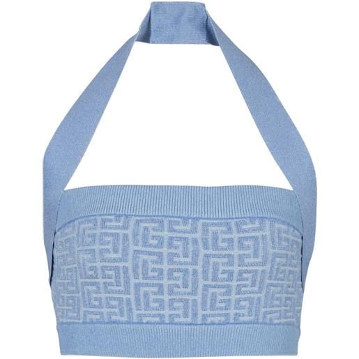 Balmain top con monogramma pb labyrinthe - blu