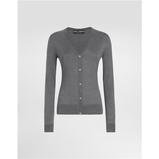 Dolce & Gabbana cardigan a v in seta con ricamo logo dg