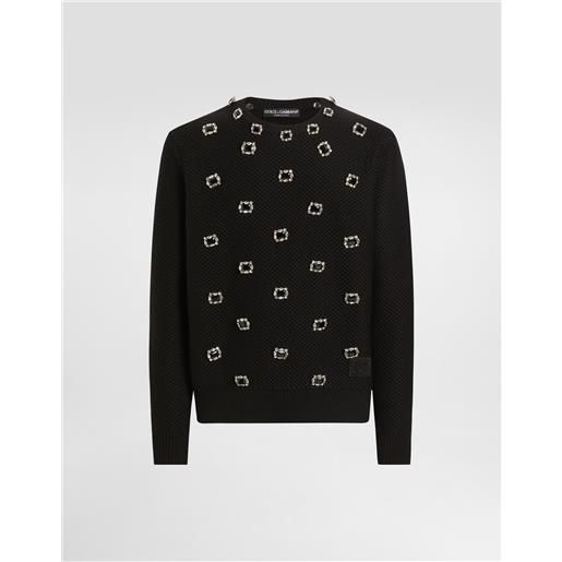 Dolce & Gabbana maglia girocollo in lana con ricamo e bottoni gioiello