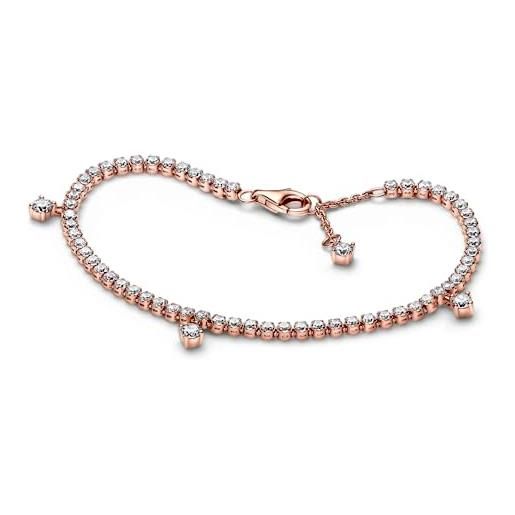 PANDORA timeless bracciale tennis con gocce brillanti placcato in oro rosa 14 k con zirconi cubici trasparenti, 18