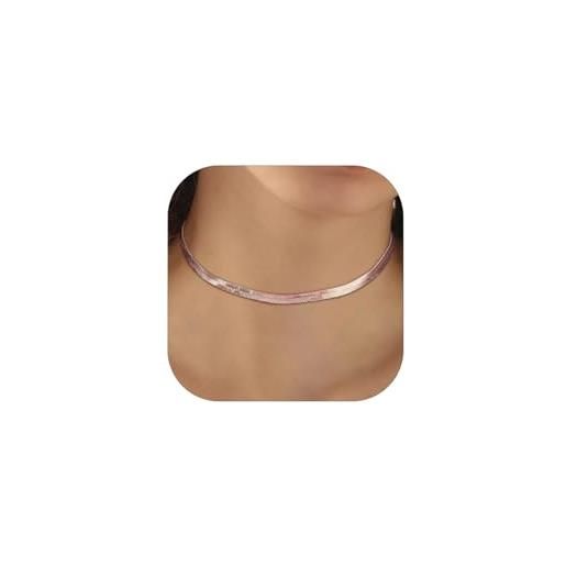 U7 Collana Donna Oro a Catena Serpente Piatta Acciaio Inossidabile da 3mm Collana Girocollo Donna Placcato Oro 18K Collane Snake Acciaio Lungha 32cm+ 9cm Regolabile Regalo per Donne Ragazza