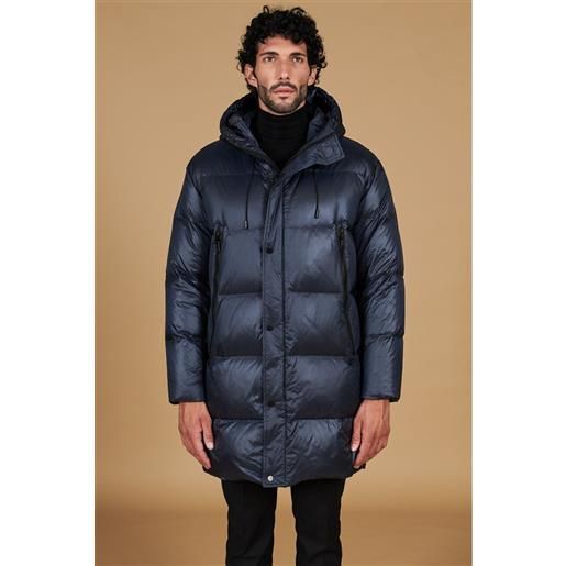 D'Arienzo giaccone lungo in vera piuma colore blu da ripiegare a zaino D'Arienzo