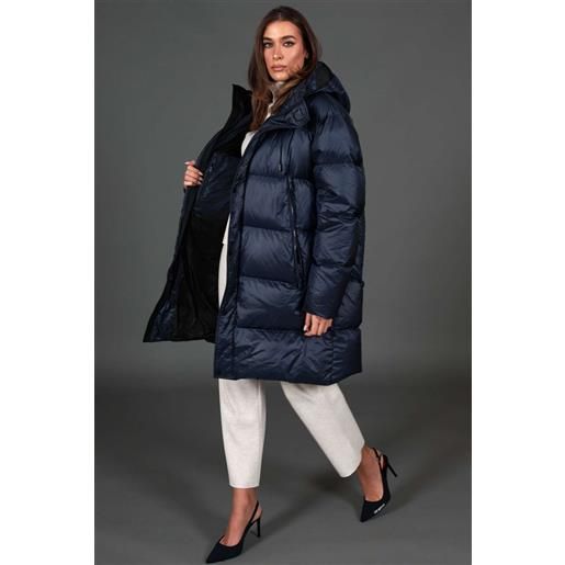 D'Arienzo giaccone lungo in vera piuma colore blu da ripiegare a zaino D'Arienzo