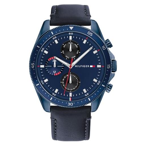 Tommy Hilfiger orologio analogico multifunzione al quarzo da uomo con cinturino in pelle blu - 1791839