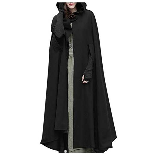 OBiQuzz cappotto lungo da donna, maxi mantello con cappuccio, poncho, cappello, maglione a maglia lungo, invernale, trench, outwear halloween, capo, carnevale, adulti, cosplay, feste, nero , xl