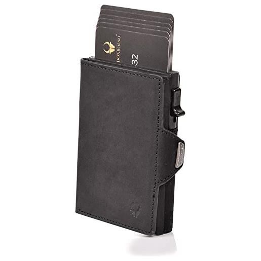 Portafoglio Uomo In Pelle Vintage Con Cerniera - Piccolo Portamonete Multi Carte Nero