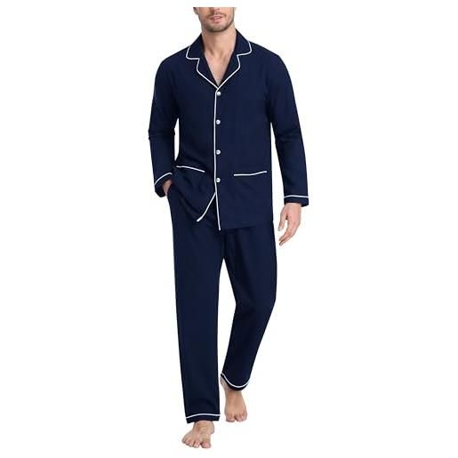 Set Pigiama Uomo Estivo In Cotone A Righe, 2 Pezzi Con Top E Pantaloncini Corti, Con Tasche, Leggero